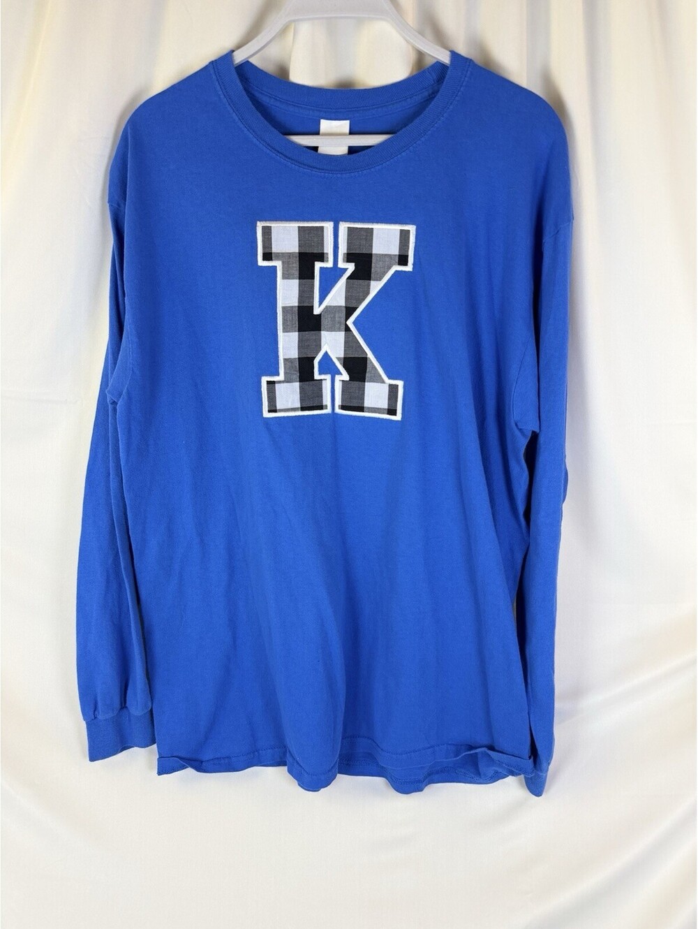 University of Kentucky UK Wildcats Long Sleeve Shirt Black White Check Blue L